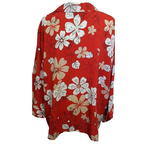 Vtg Apparenza Women's Top Shirt  2X Button Front Red floral 3/4 Cuffed Sleeve - Picture 4 of 8